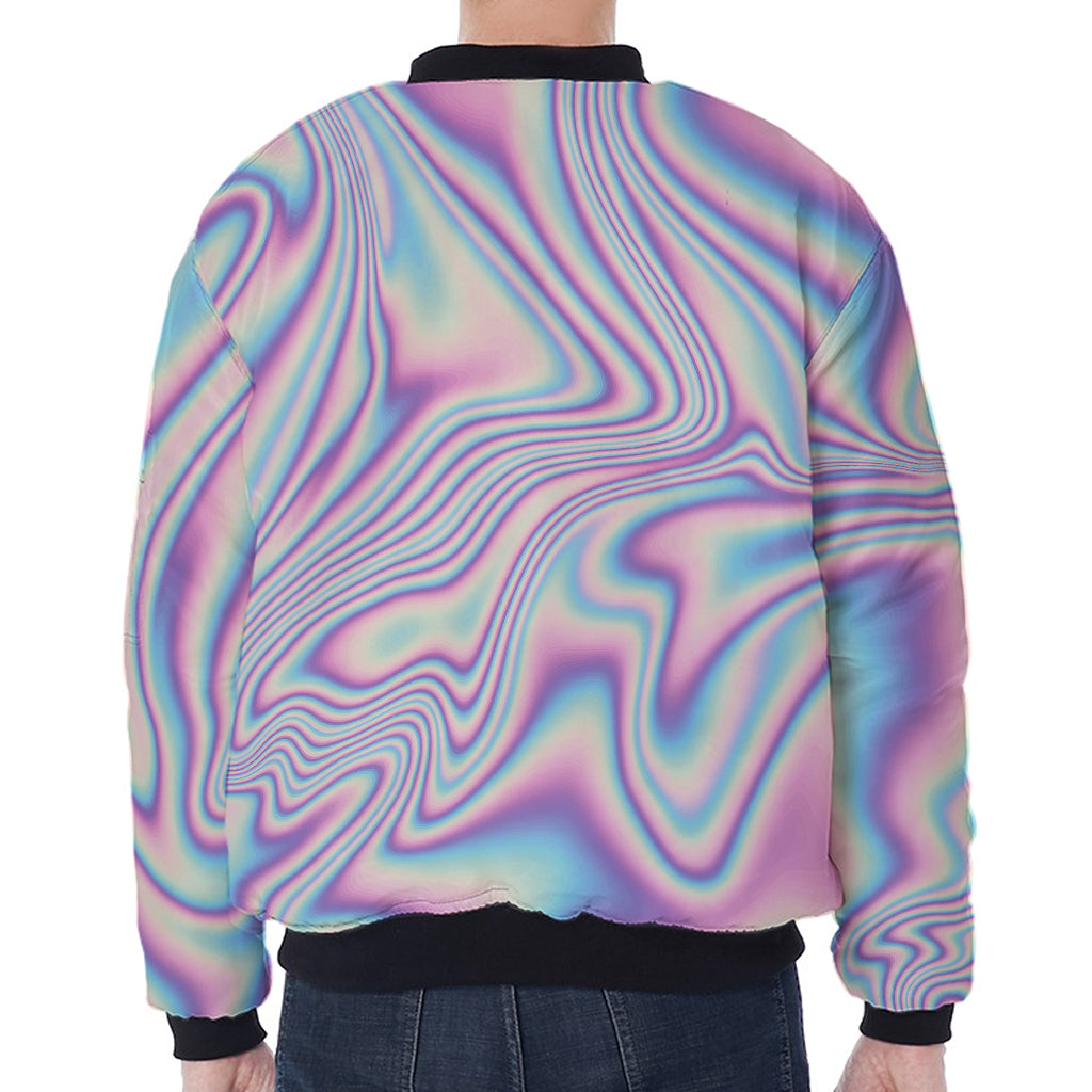 Psychedelic Holographic Print Zip Sleeve Bomber Jacket