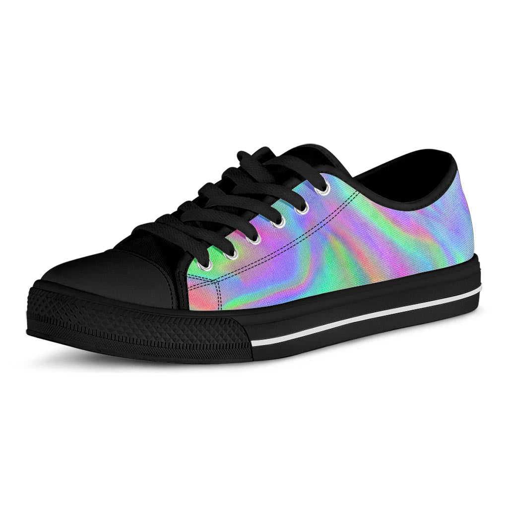 Psychedelic Holographic Trippy Print Black Low Top Sneakers