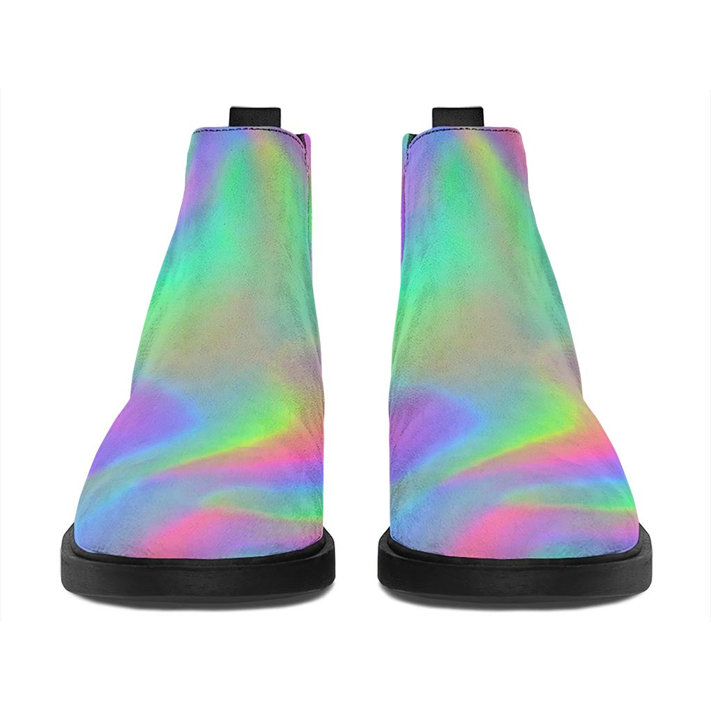 Psychedelic Holographic Trippy Print Flat Ankle Boots