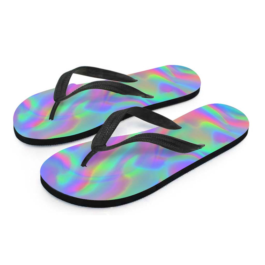 Psychedelic Holographic Trippy Print Flip Flops