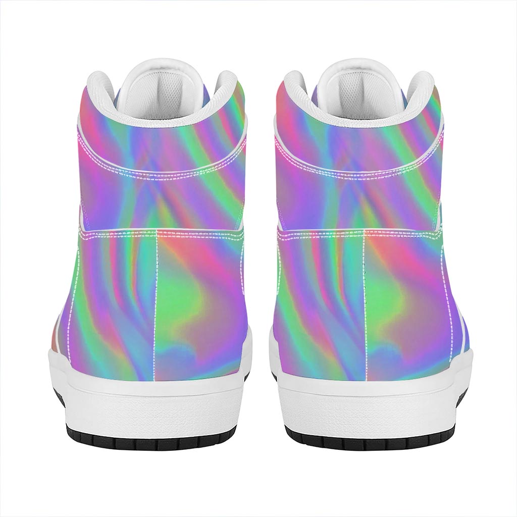 Psychedelic Holographic Trippy Print High Top Leather Sneakers