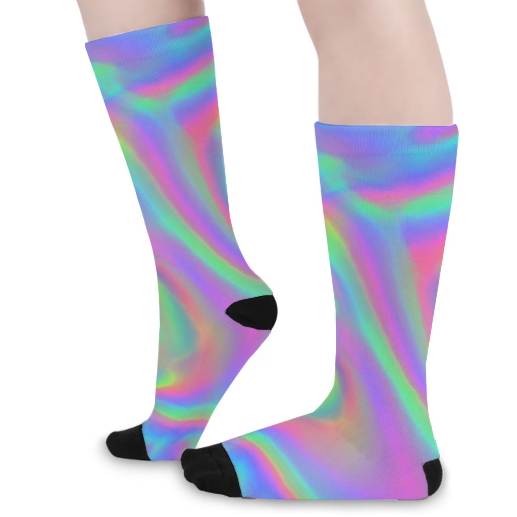 Psychedelic Holographic Trippy Print Long Socks
