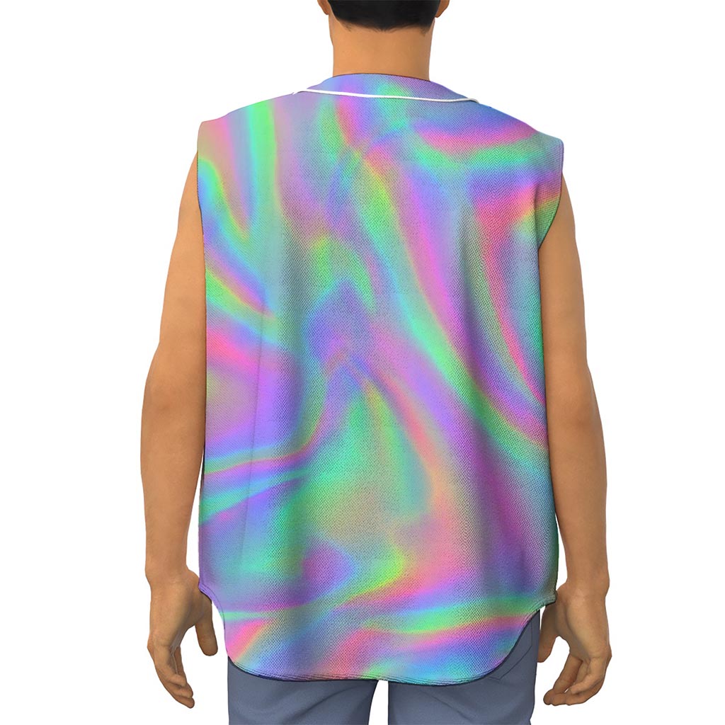 Psychedelic Holographic Trippy Print Sleeveless Baseball Jersey
