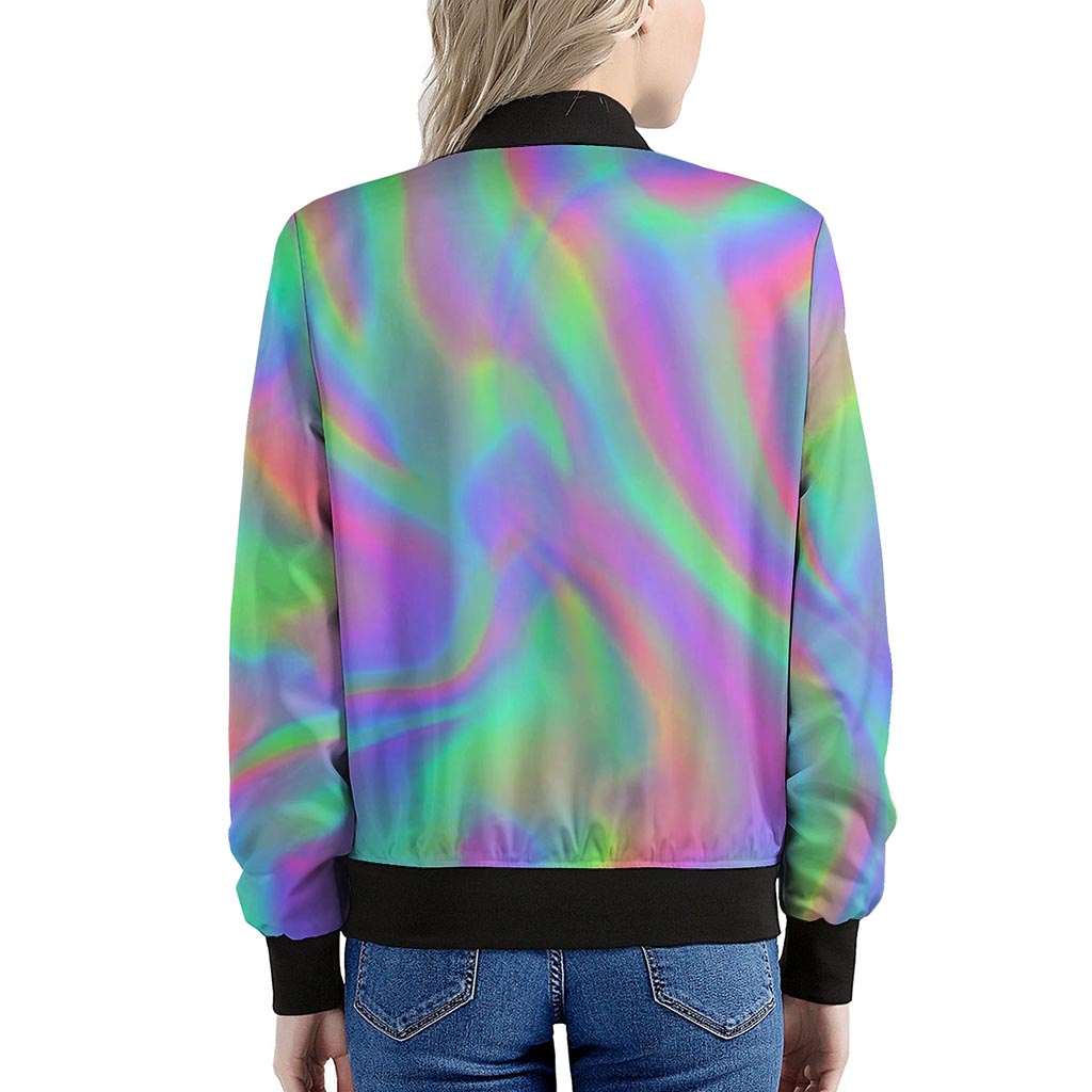 Psychedelic Holographic Trippy Print Women's Bomber Jacket