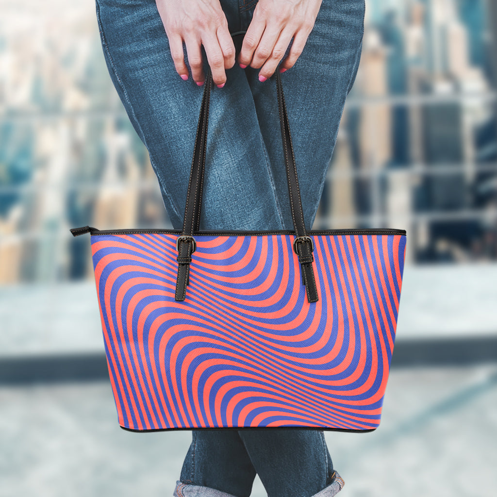Psychedelic Illusion Print Leather Tote Bag