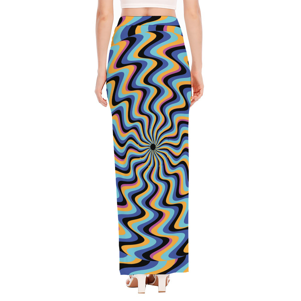 Psychedelic Illusory Motion Print High Slit Maxi Skirt