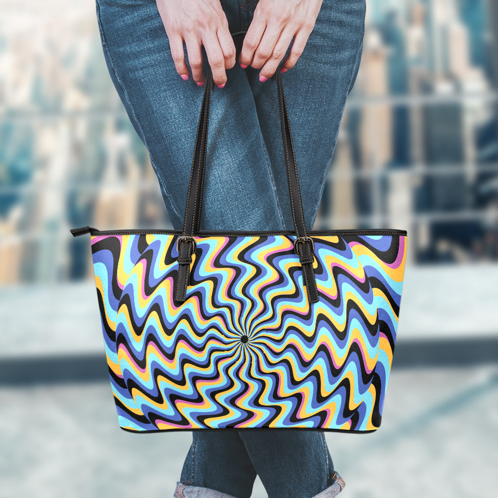 Psychedelic Illusory Motion Print Leather Tote Bag