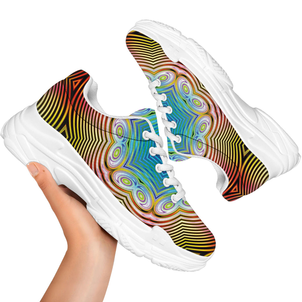 Psychedelic Kaleidoscope Print White Chunky Shoes