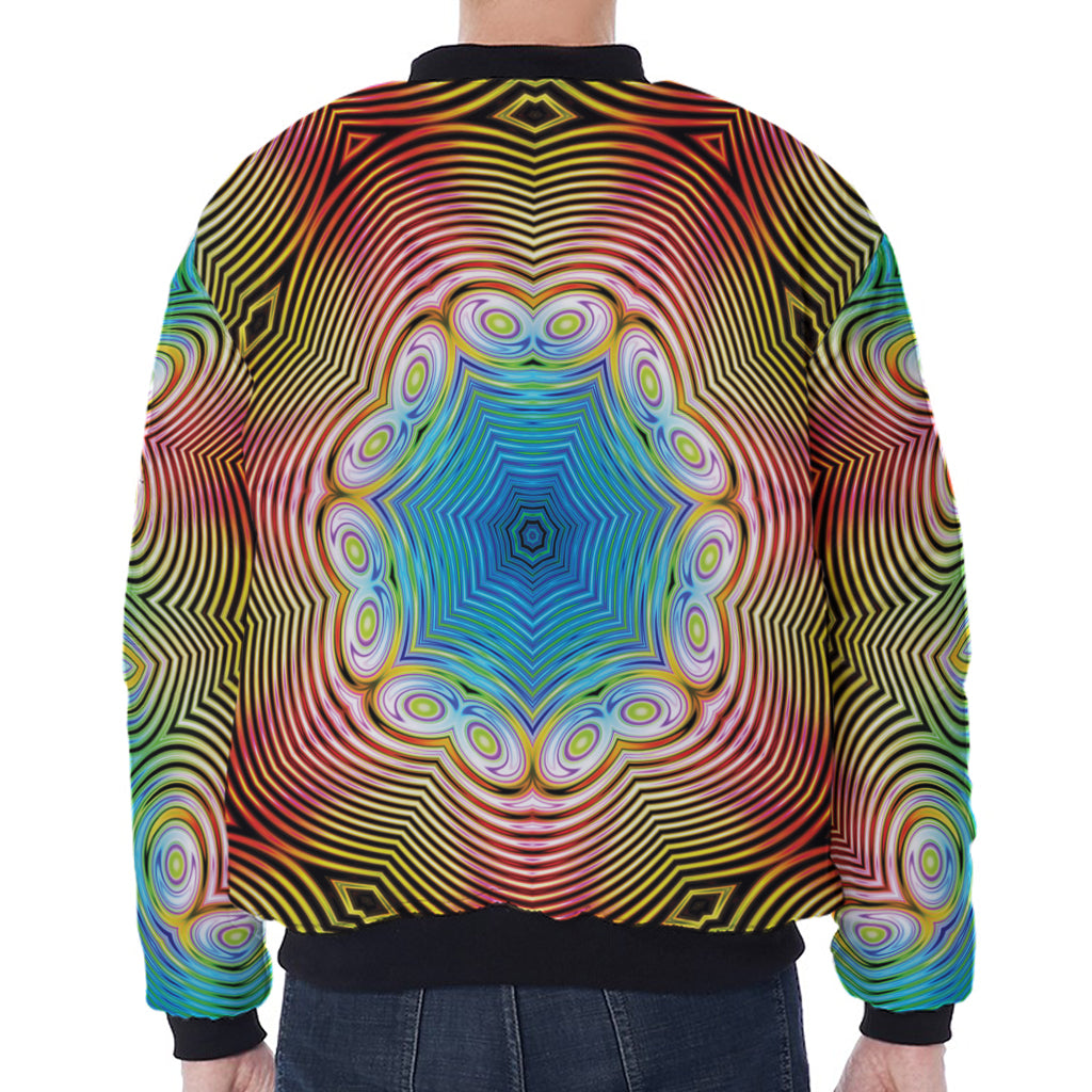 Psychedelic Kaleidoscope Print Zip Sleeve Bomber Jacket
