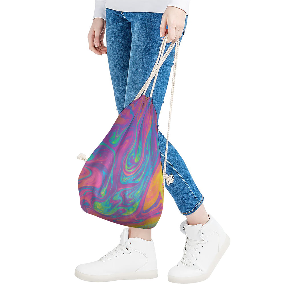 Psychedelic Liquid Print Drawstring Bag