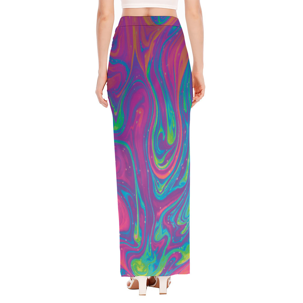 Psychedelic Liquid Print High Slit Maxi Skirt