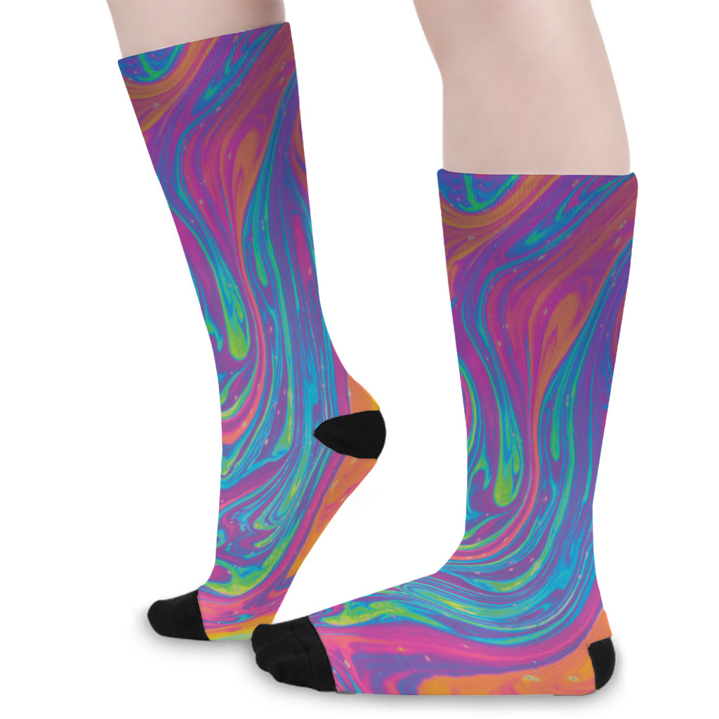 Psychedelic Liquid Print Long Socks