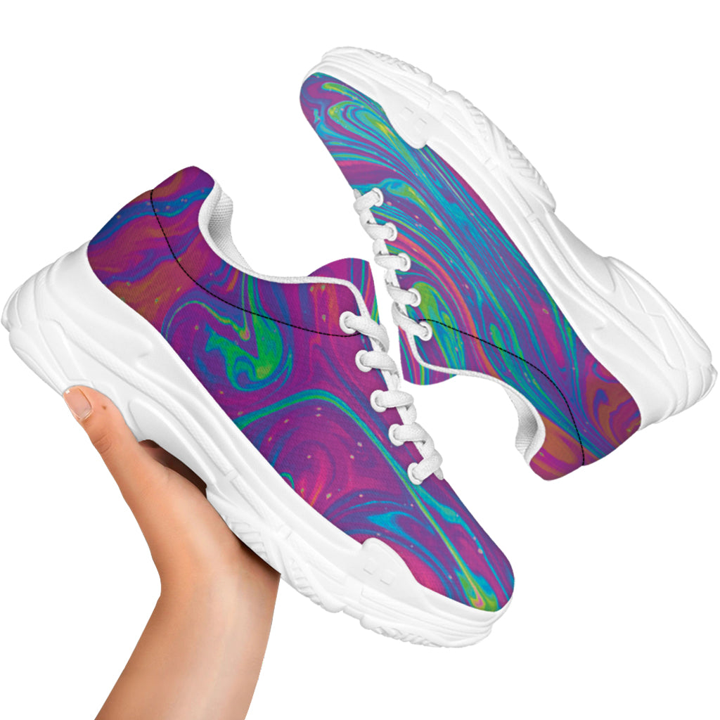 Psychedelic Liquid Print White Chunky Shoes