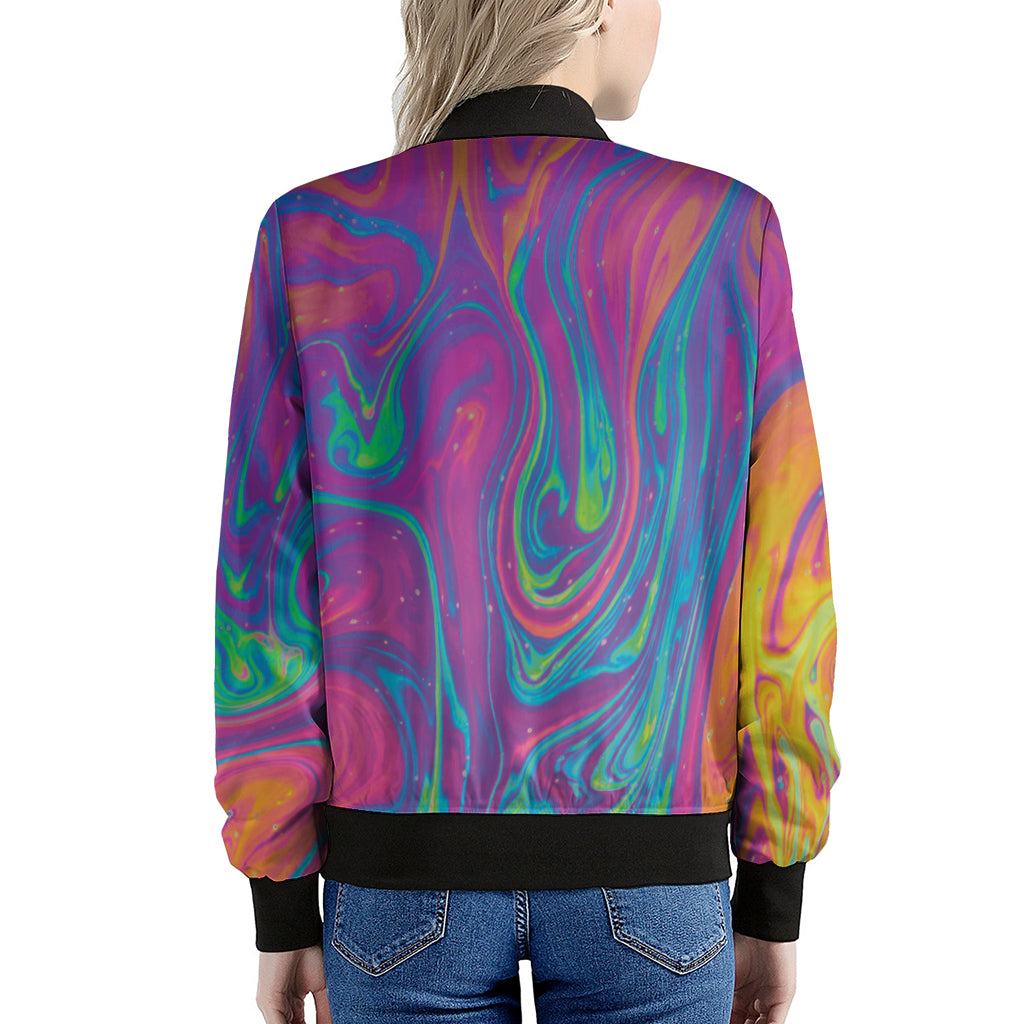 Psychedelic Liquid Print Women's Bomber Jacket