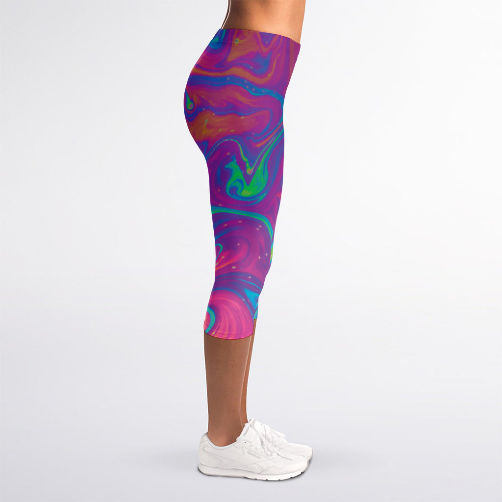 Psychedelic Liquid Print Women's Capri Leggings
