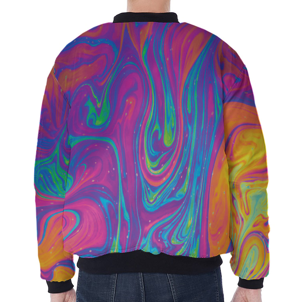 Psychedelic Liquid Print Zip Sleeve Bomber Jacket