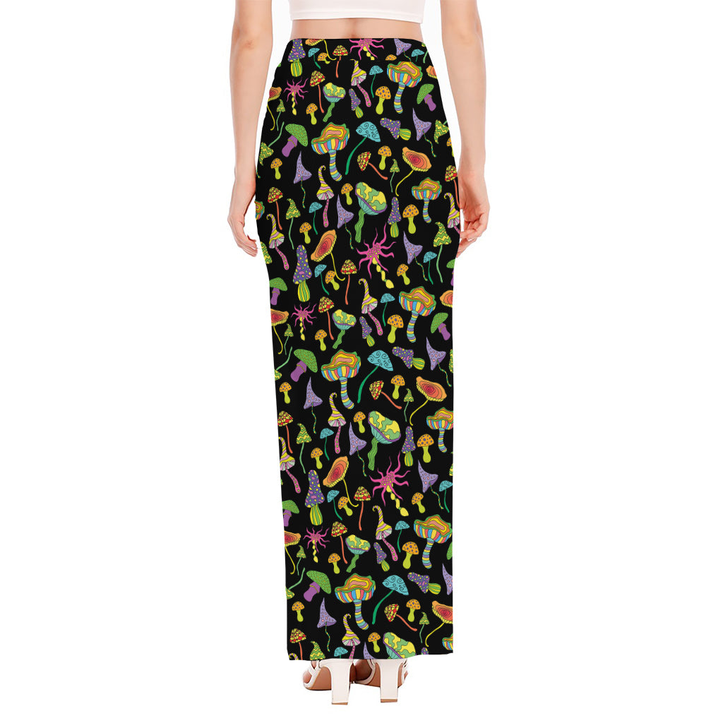 Psychedelic Mushroom Pattern Print High Slit Maxi Skirt