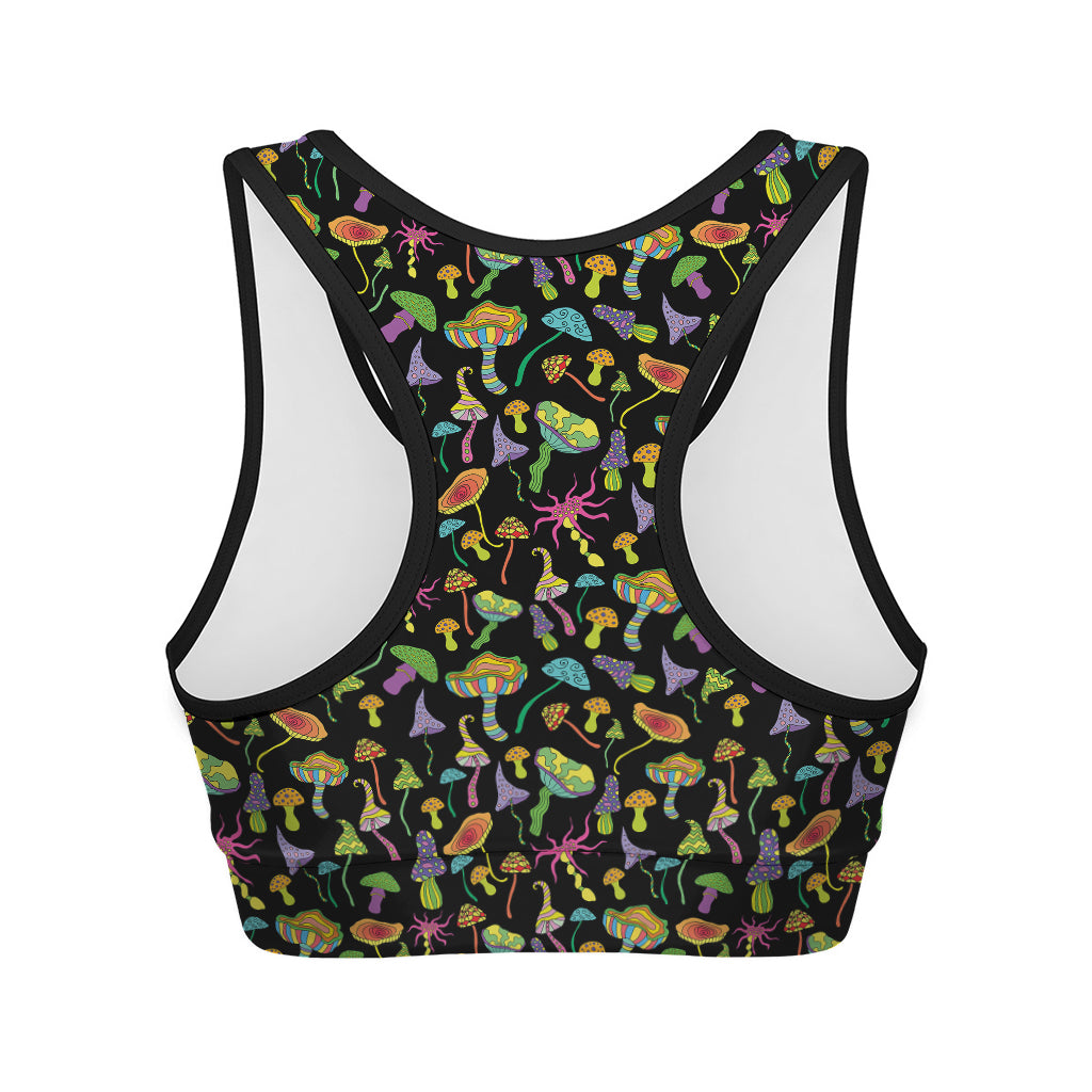 Psychedelic Mushroom Pattern Print Women's Sports Bra