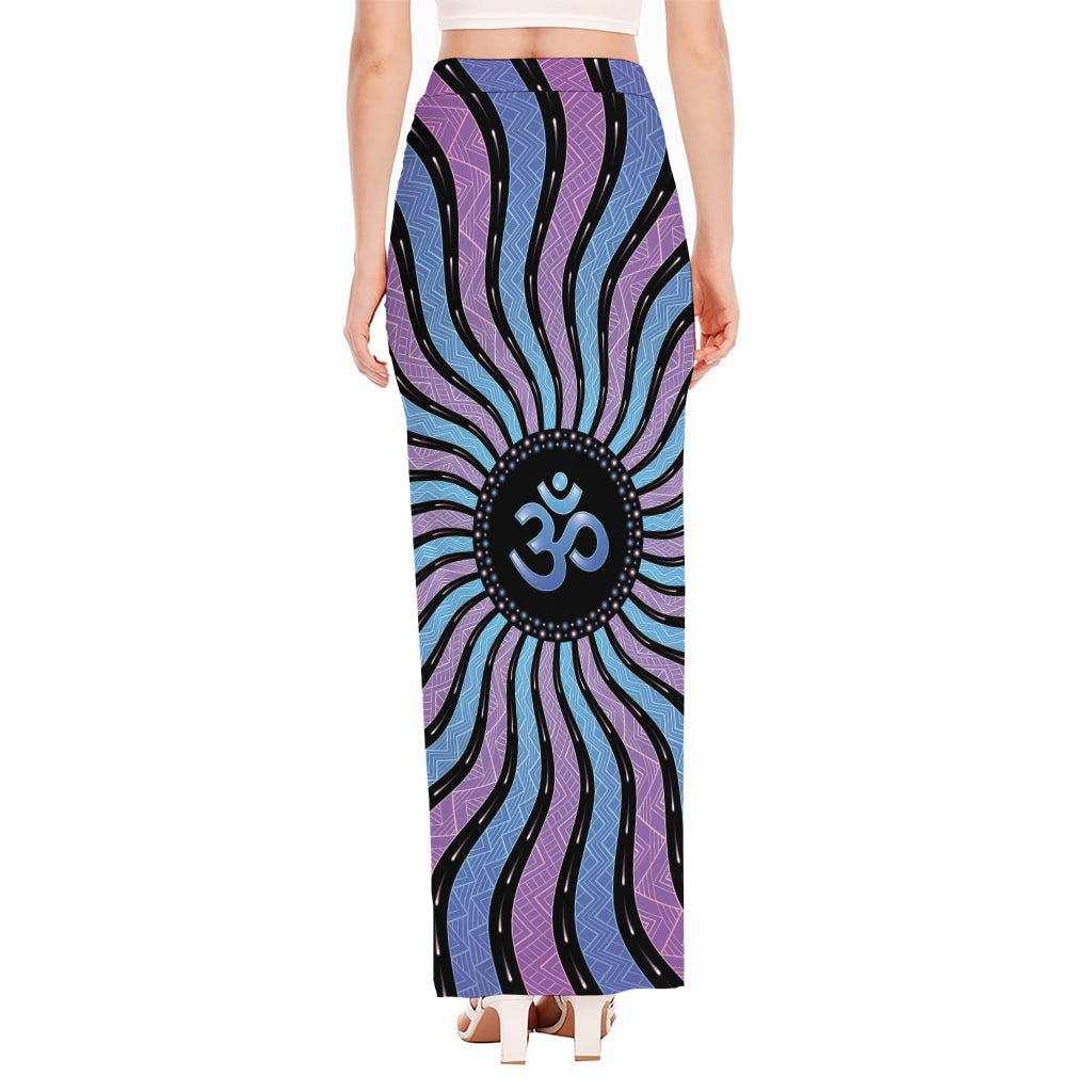 Psychedelic Om Print High Slit Maxi Skirt