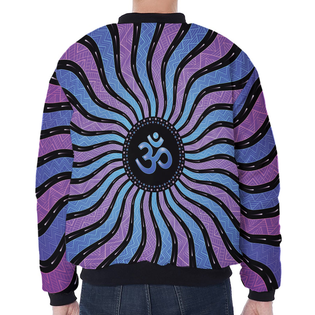 Psychedelic Om Print Zip Sleeve Bomber Jacket