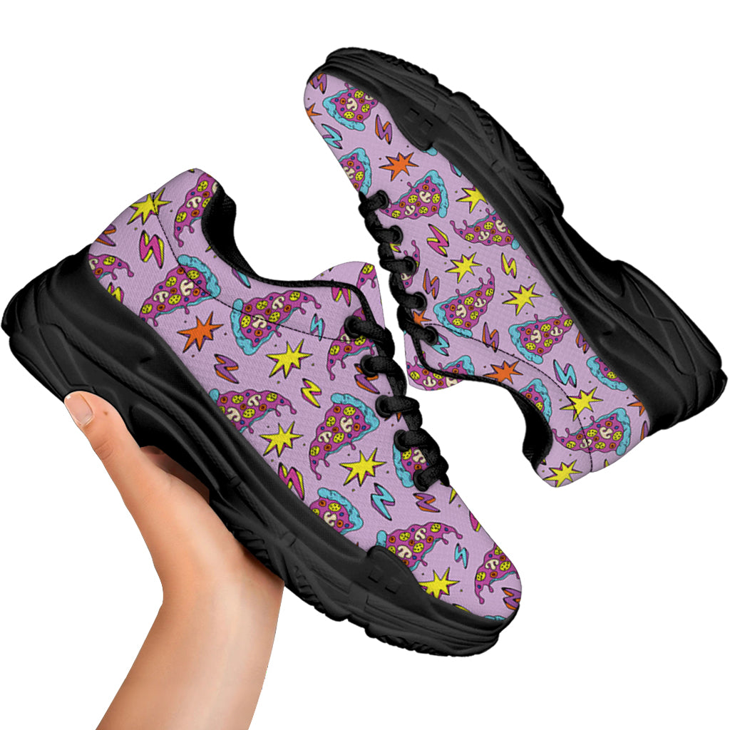 Psychedelic Pizza Pattern Print Black Chunky Shoes