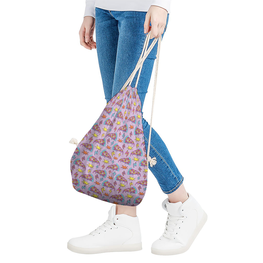 Psychedelic Pizza Pattern Print Drawstring Bag
