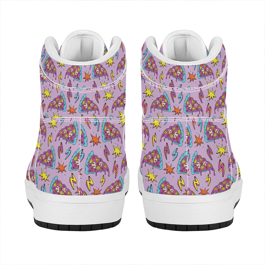Psychedelic Pizza Pattern Print High Top Leather Sneakers