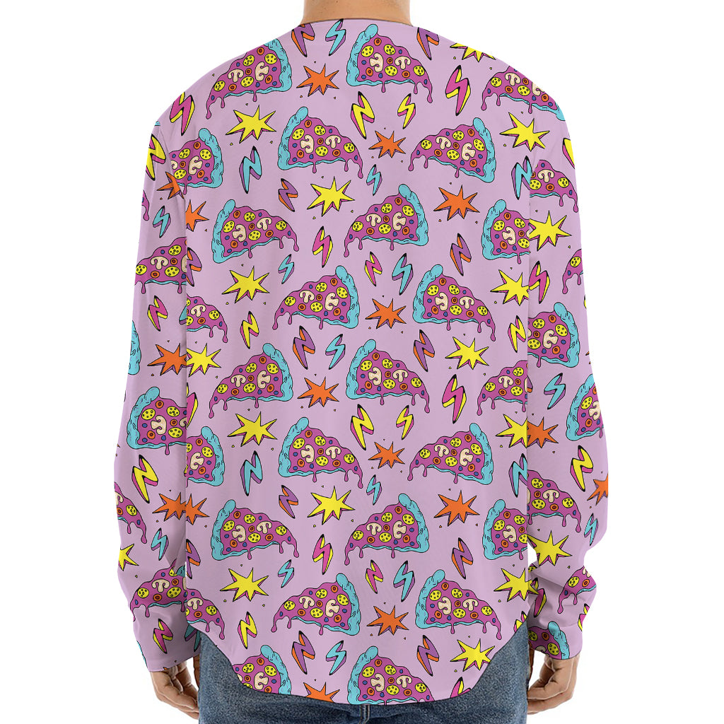 Psychedelic Pizza Pattern Print Long Sleeve Baseball Jersey