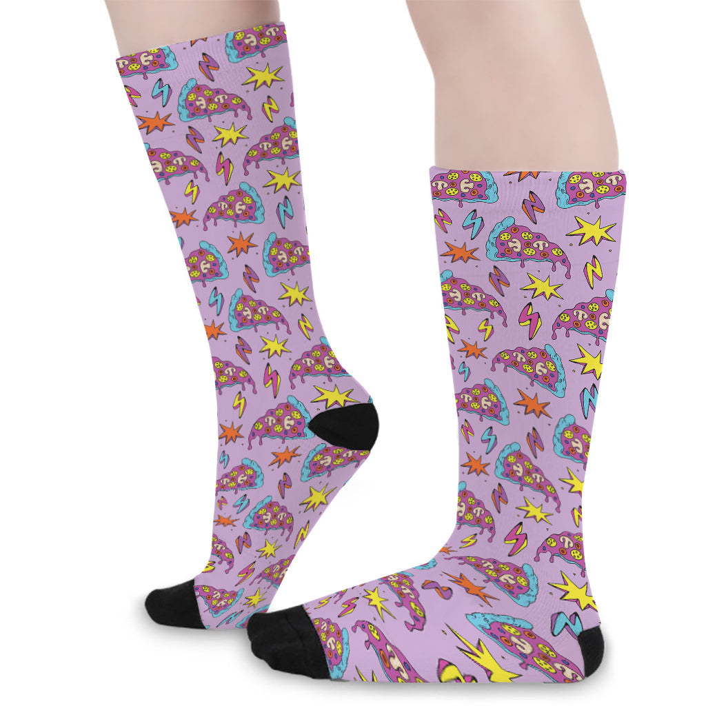 Psychedelic Pizza Pattern Print Long Socks
