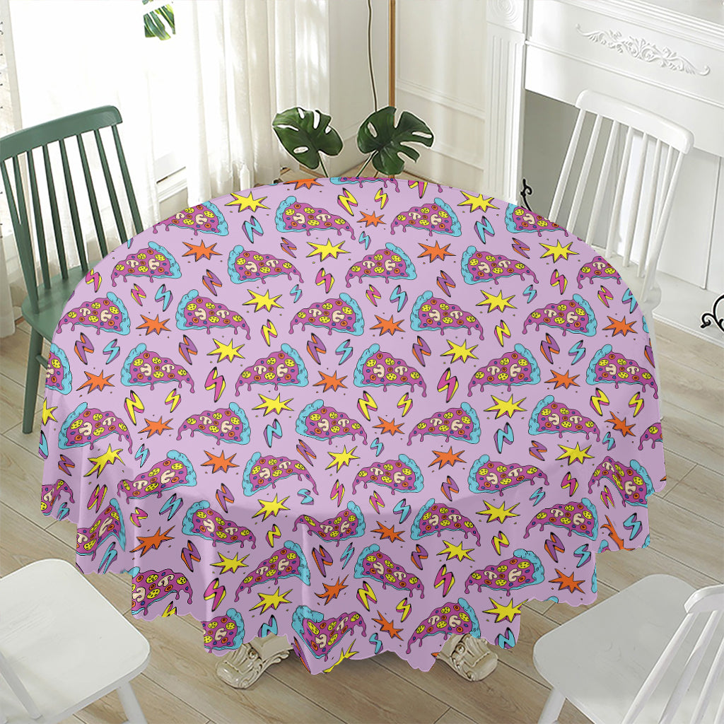 Psychedelic Pizza Pattern Print Waterproof Round Tablecloth