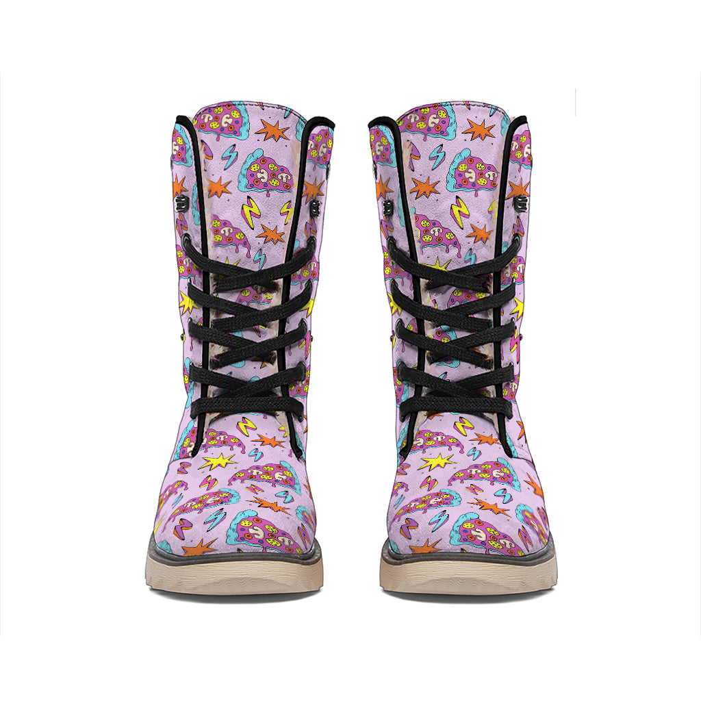 Psychedelic Pizza Pattern Print Winter Boots