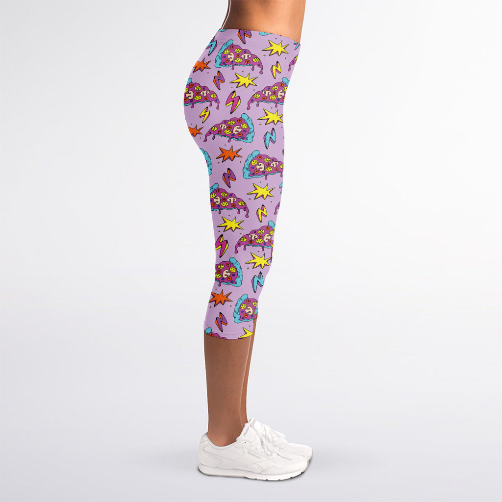 Psychedelic Pizza Pattern Print Women's Capri Leggings