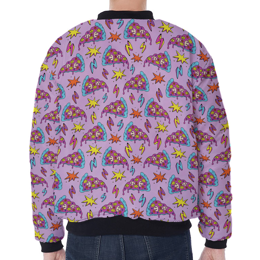 Psychedelic Pizza Pattern Print Zip Sleeve Bomber Jacket