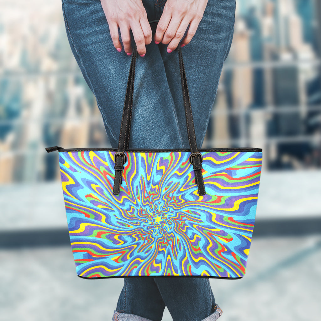 Psychedelic Print Leather Tote Bag