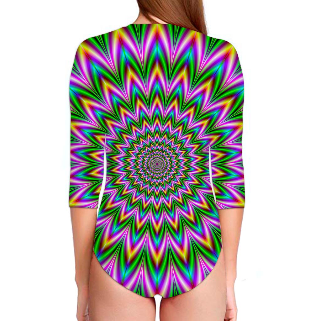 Psychedelic Radiant Optical Illusion Long Sleeve Swimsuit