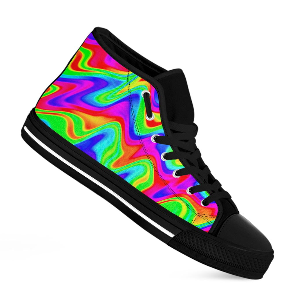 Psychedelic Rainbow Trippy Print Black High Top Sneakers