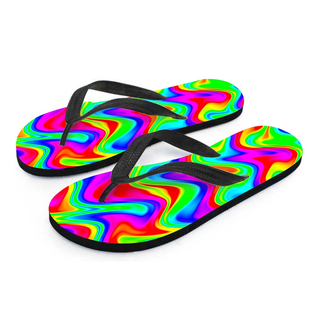 Psychedelic Rainbow Trippy Print Flip Flops