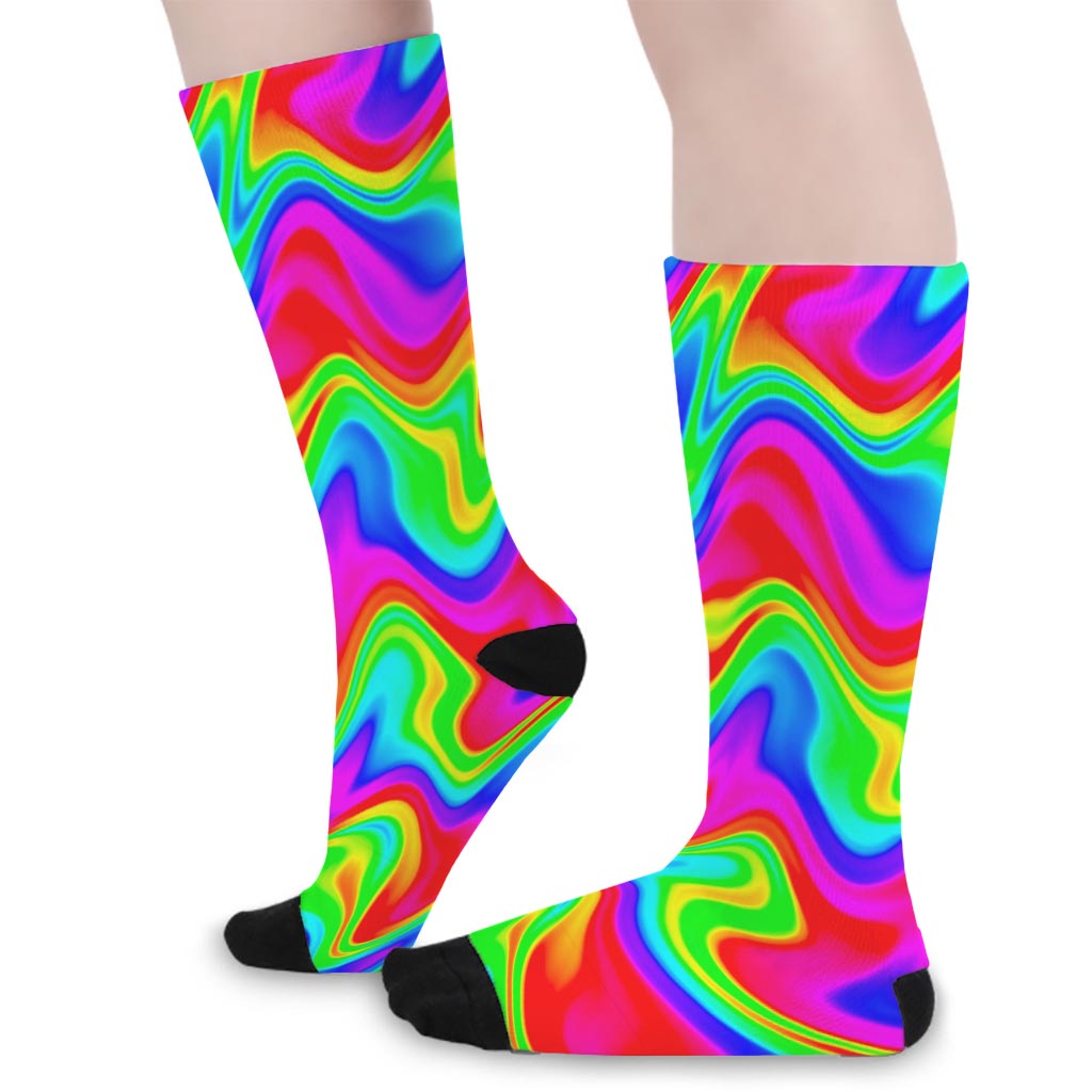 Psychedelic Rainbow Trippy Print Long Socks