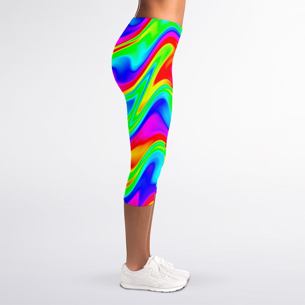Psychedelic Rainbow Trippy Print Women's Capri Leggings