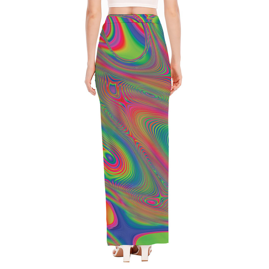 Psychedelic Rave Print High Slit Maxi Skirt