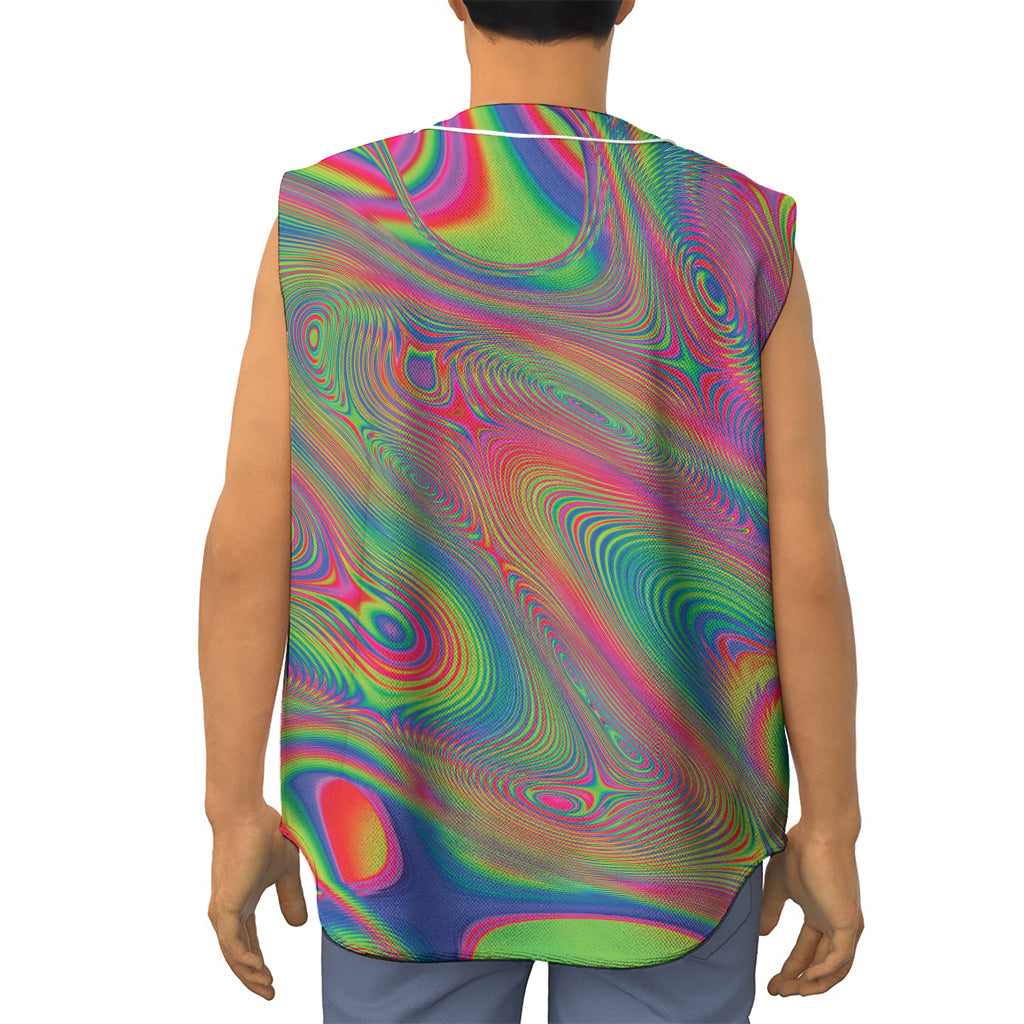 Psychedelic Rave Print Sleeveless Baseball Jersey