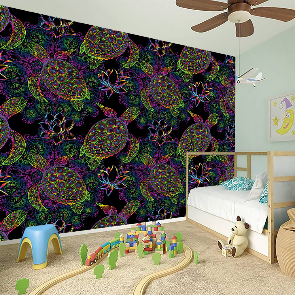 Psychedelic Sea Turtle Pattern Print Wall Sticker