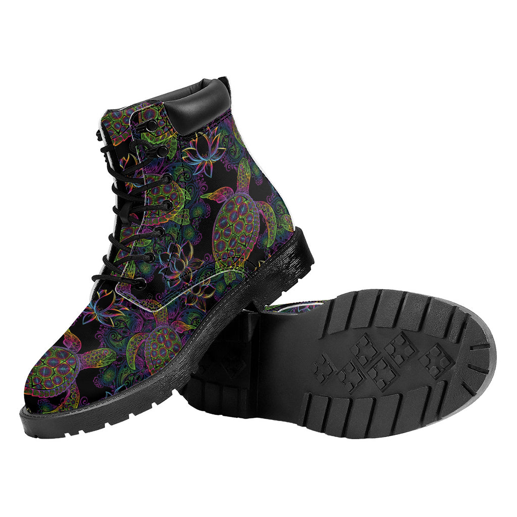 Psychedelic Sea Turtle Pattern Print Work Boots