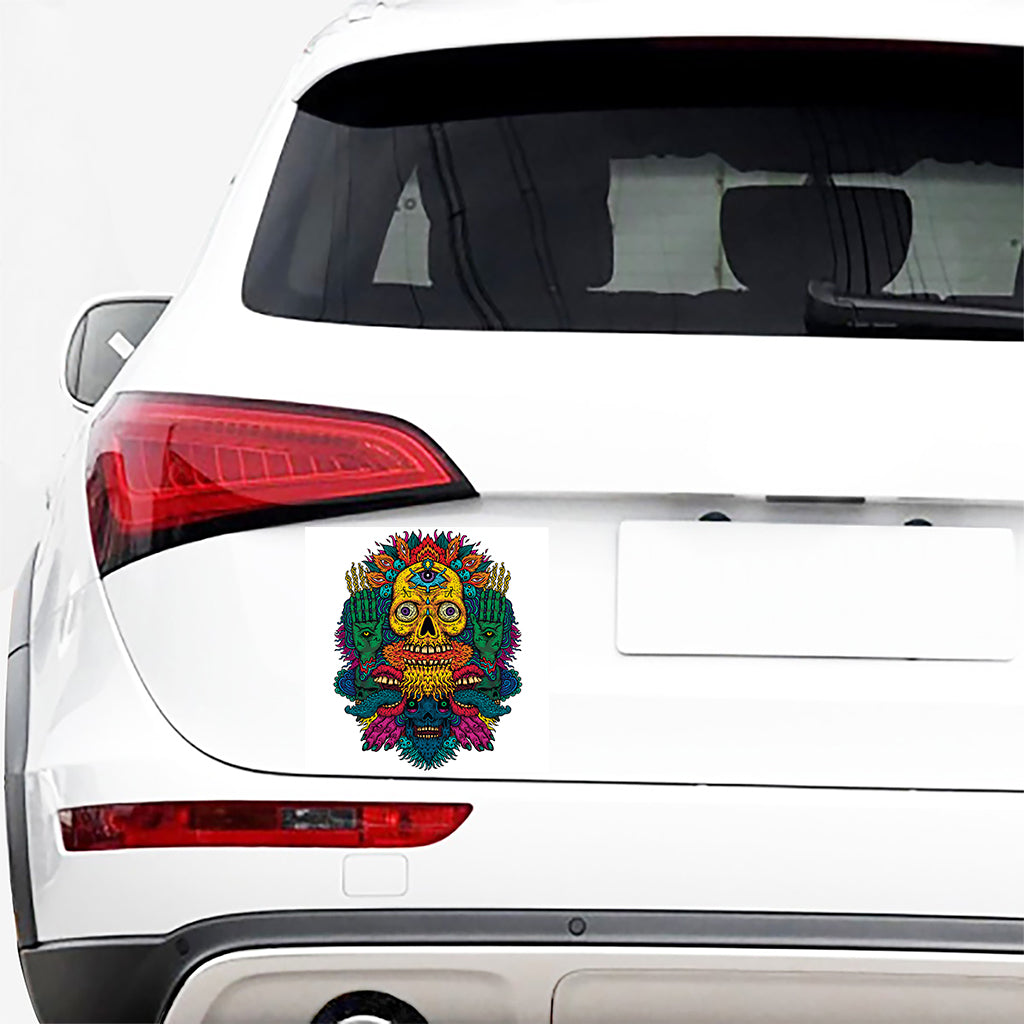 Psychedelic Skull Print Car Sticker