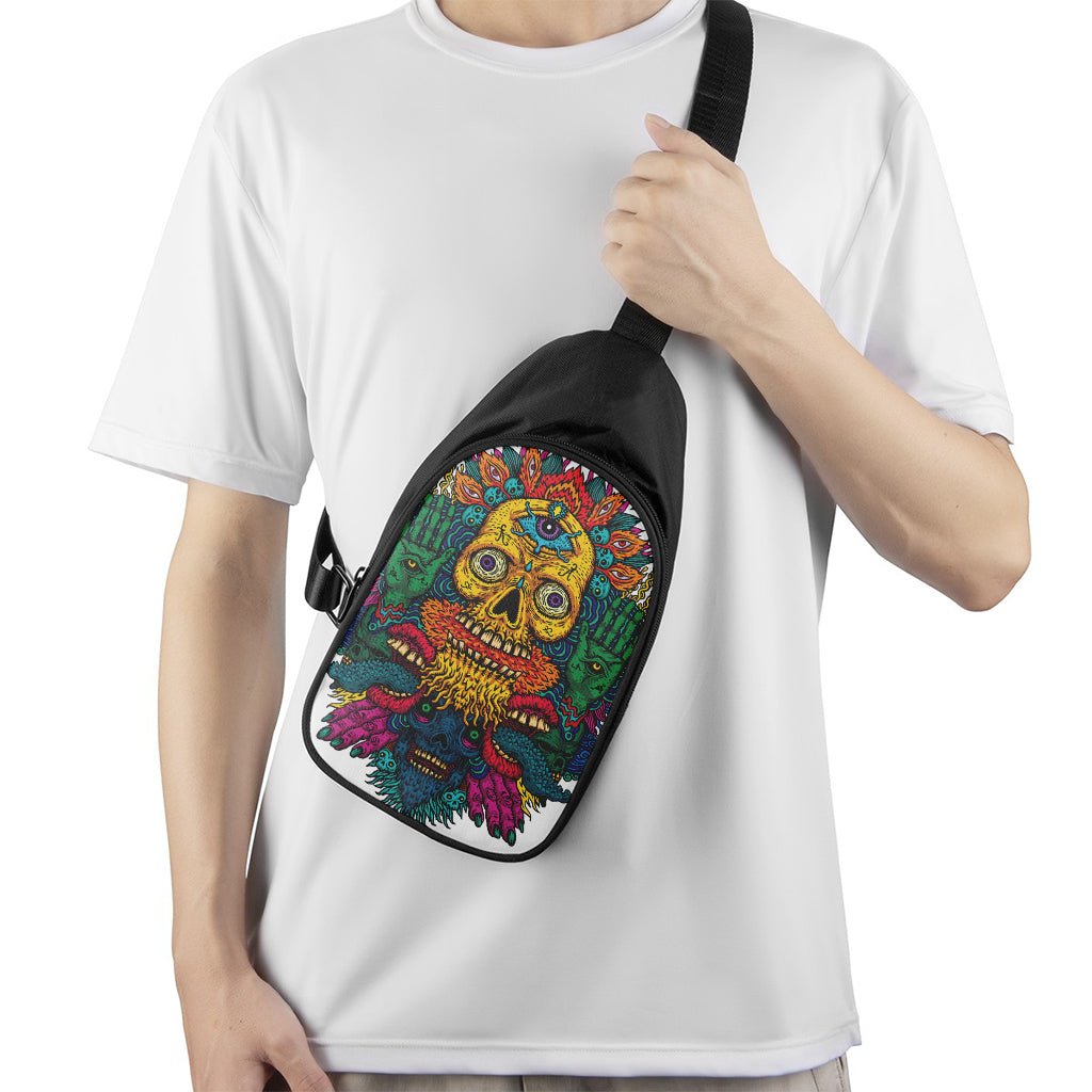 Psychedelic Skull Print Chest Bag