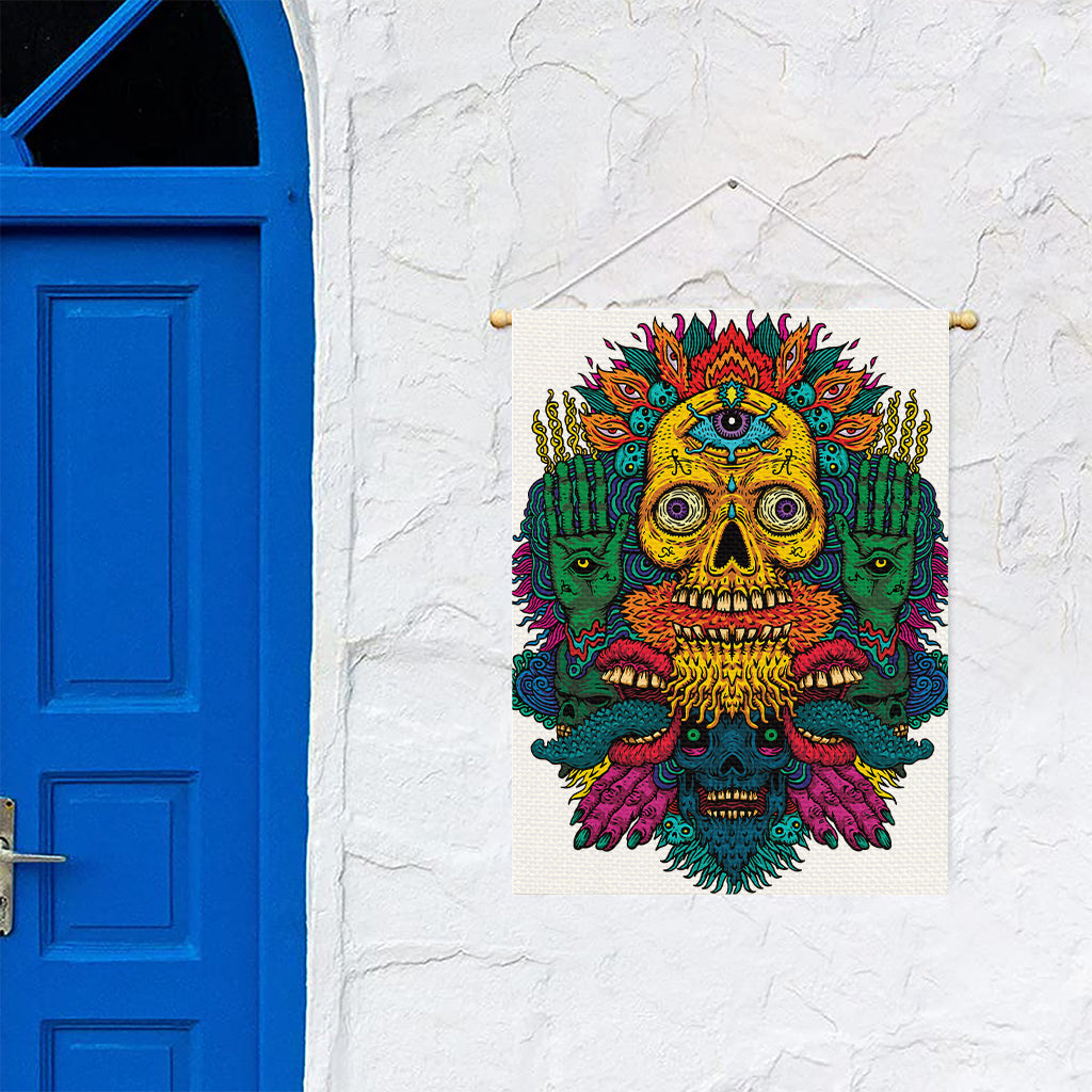 Psychedelic Skull Print Garden Flag