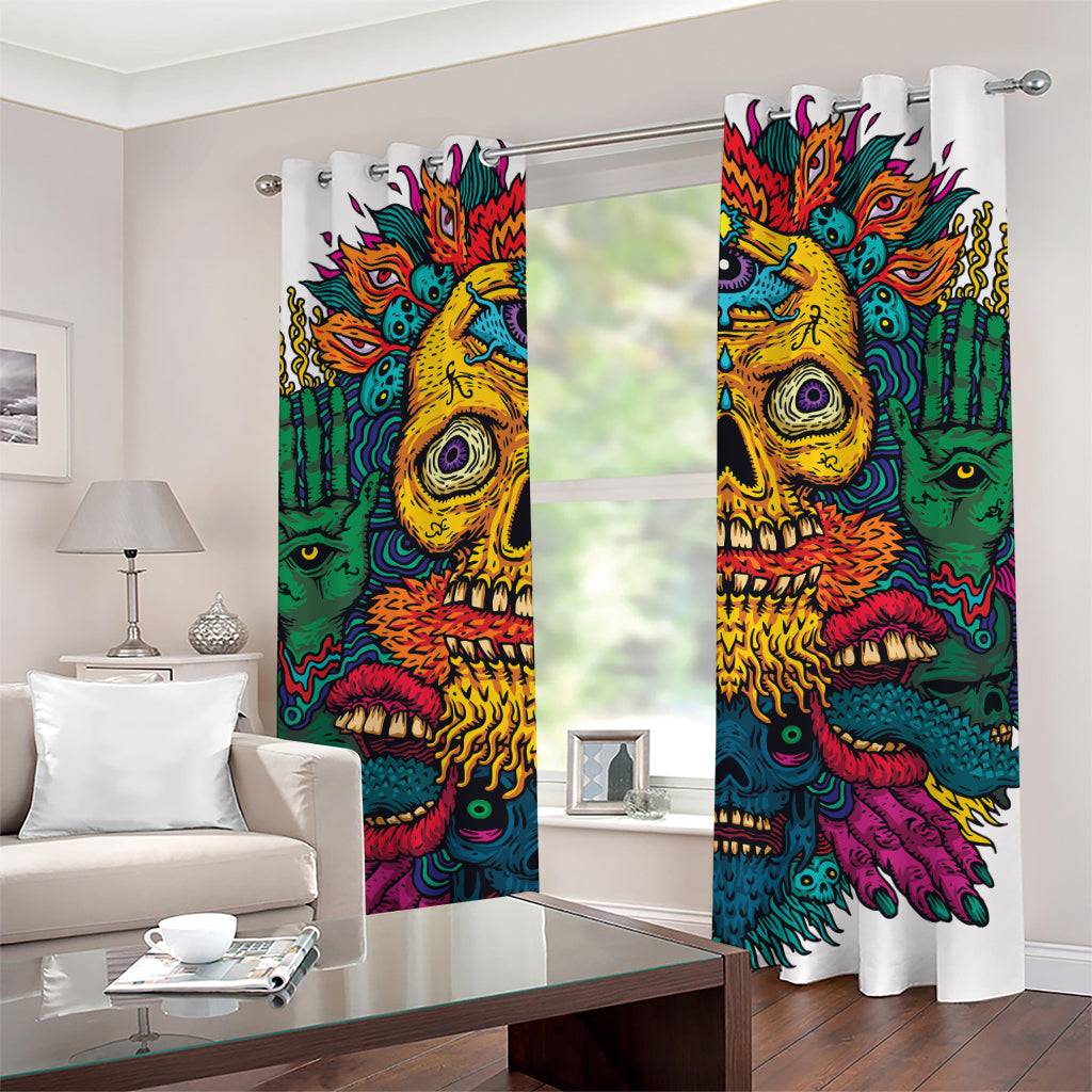 Psychedelic Skull Print Grommet Curtains