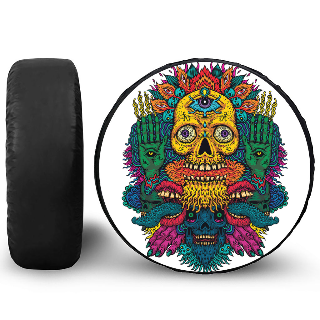 Psychedelic Skull Print Tire Cover