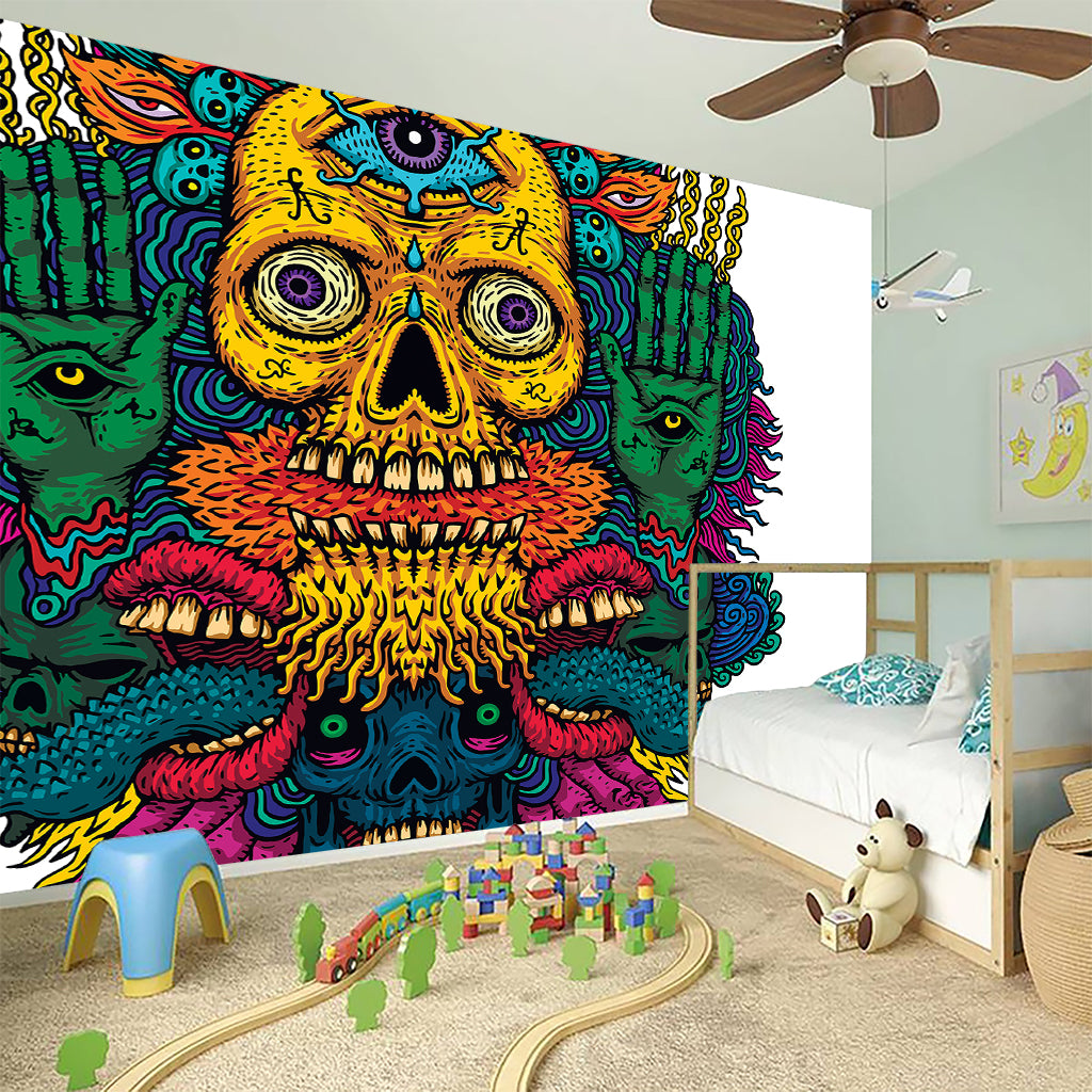 Psychedelic Skull Print Wall Sticker