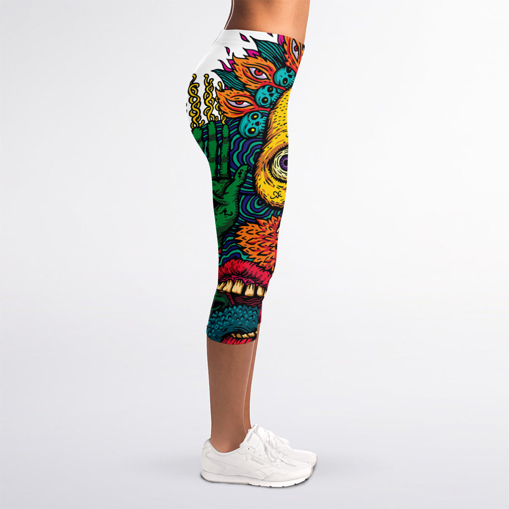 Psychedelic Skull Print Women's Capri Leggings